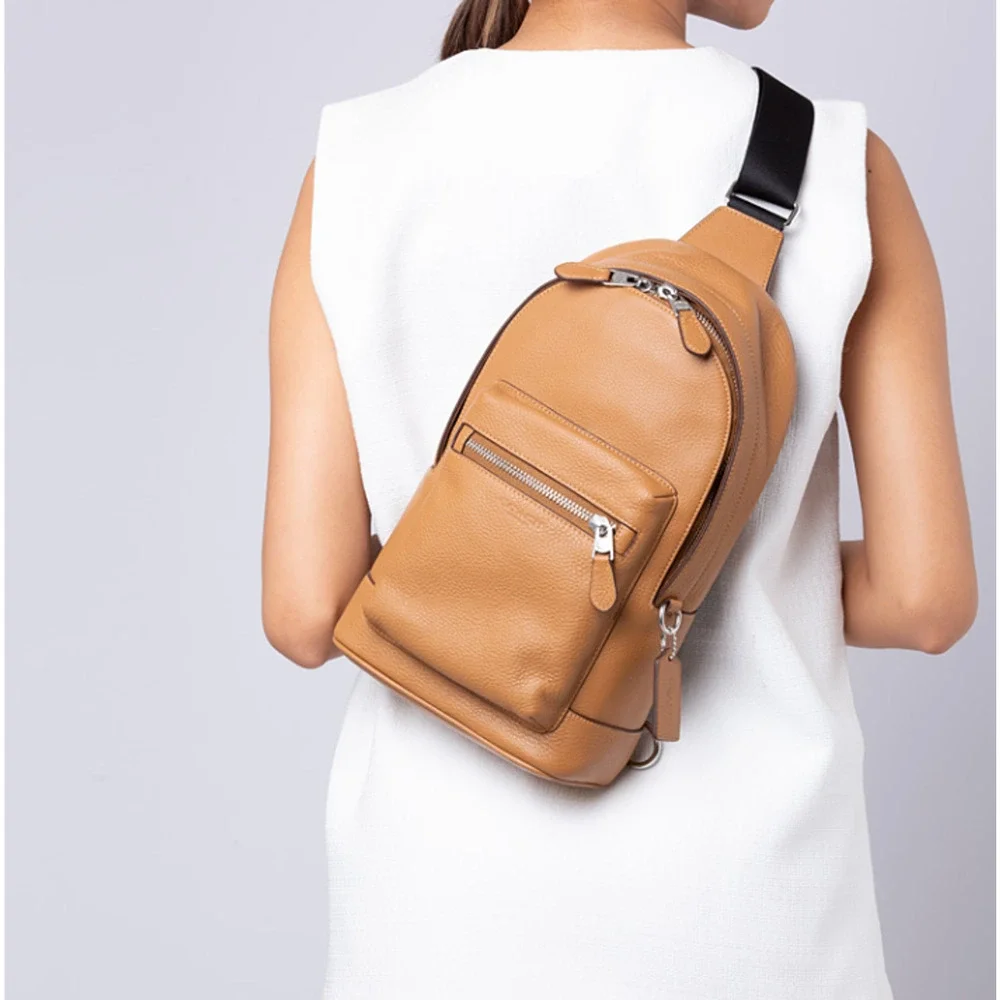 Coach West Pack Brown Pebbled Leather Sling Backpack 2540